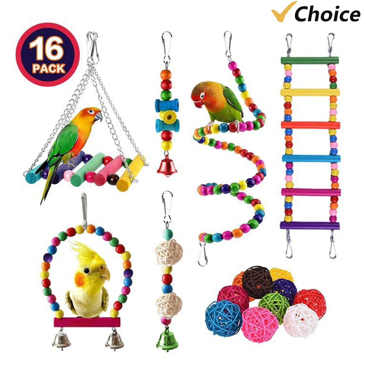16-Piece Bird Toy Set for Parrots & Parakeets