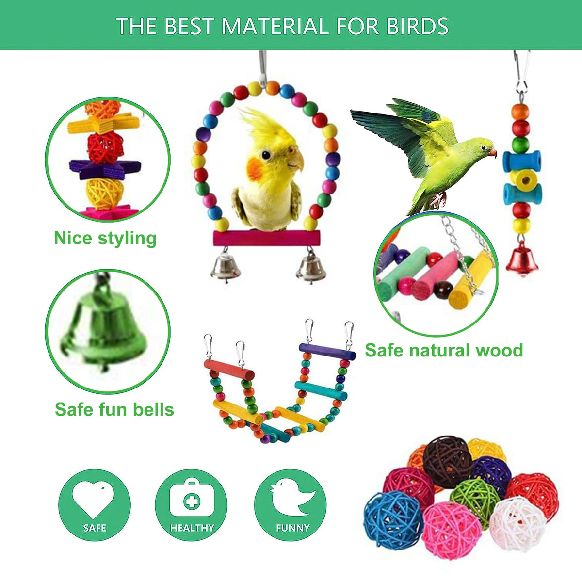 16-Piece Bird Toy Set for Parrots & Parakeets