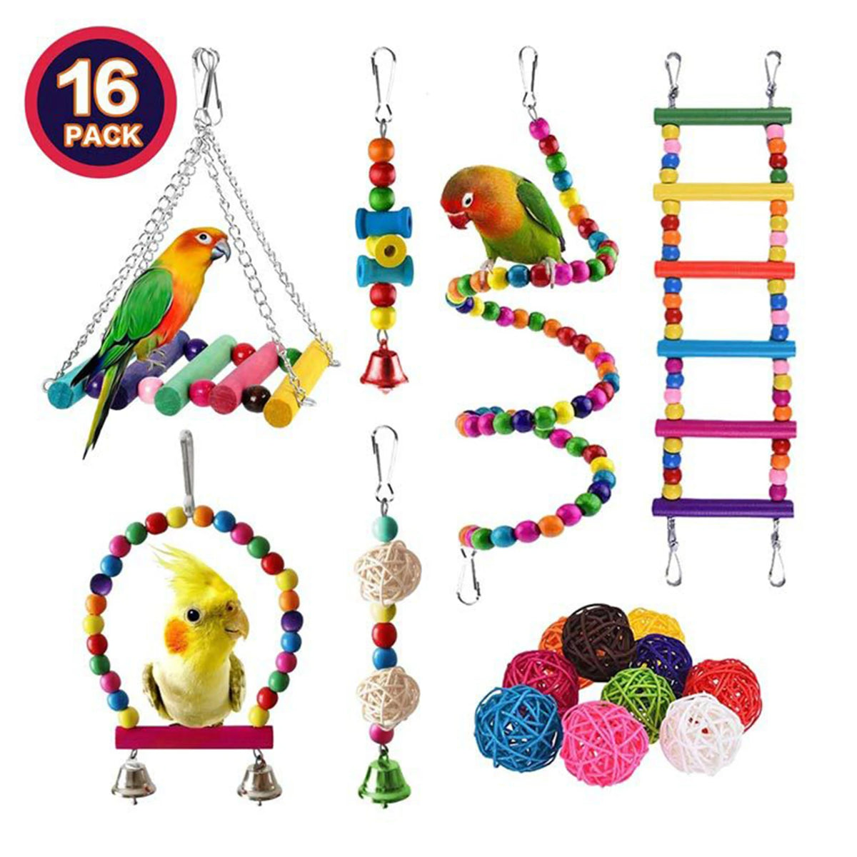 16-Piece Bird Toy Set for Parrots & Parakeets